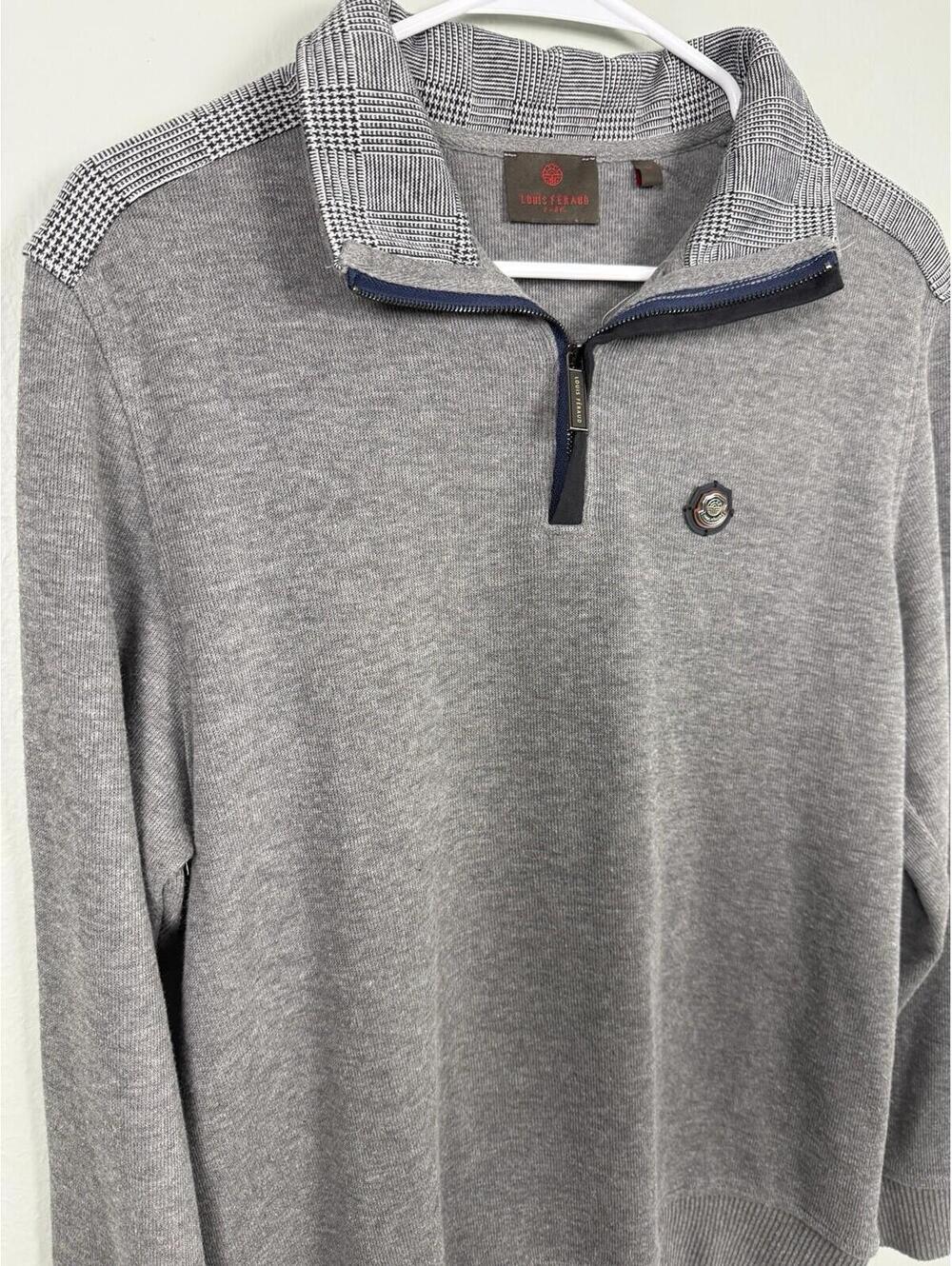 Louis Feraud Paris Men's Gray 1/4 Zip Sweater Glen Plaid Collar Size M - Picture 3 of 5